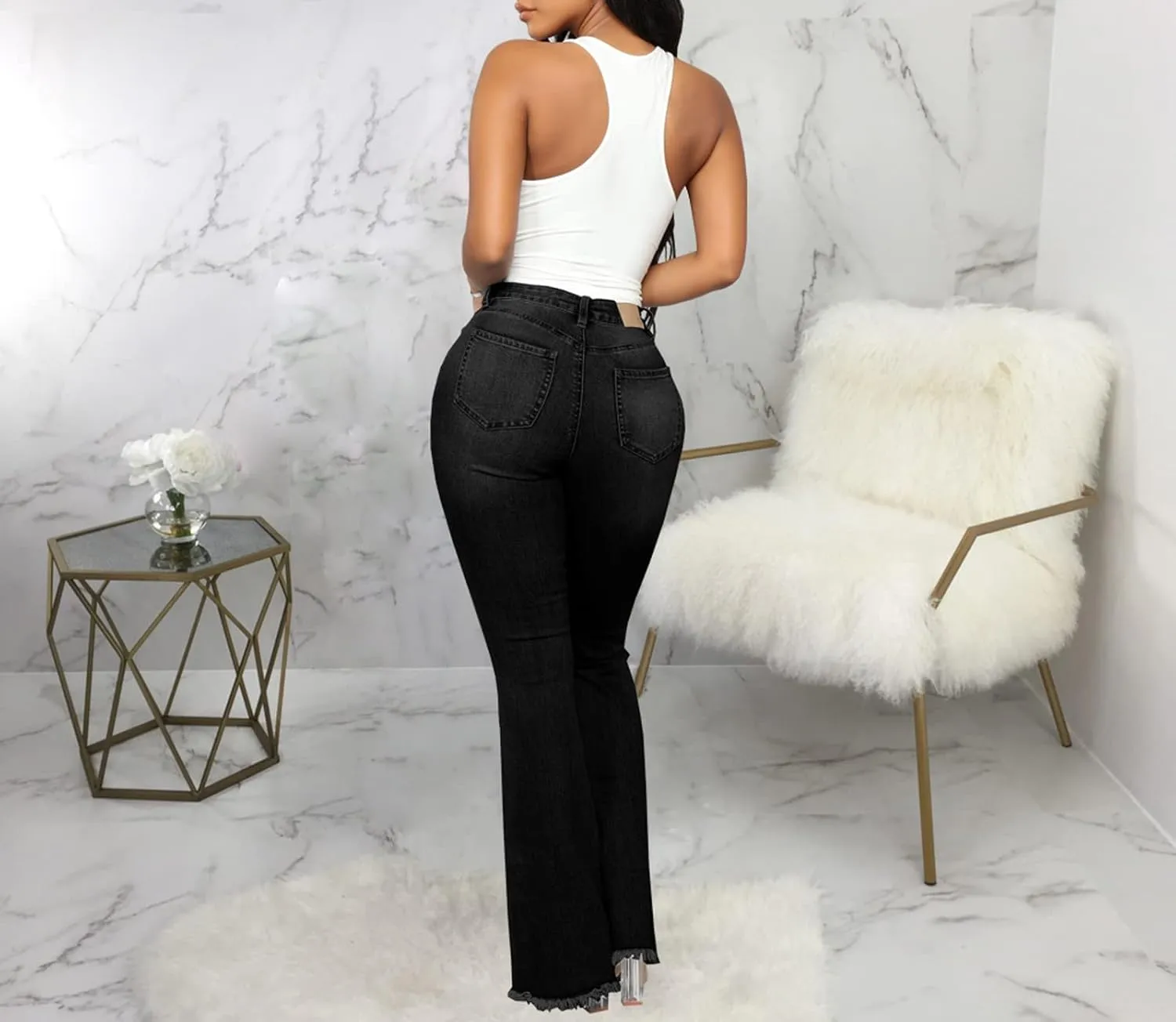 Bell Bottom Jeans for Women Skinny Flared Jeans Elastic High Waisted Vintage 70s Classic Stretchy Wide Leg Denim Pants