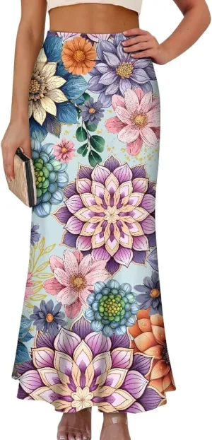 Biyejit Womens Basic Foldable High Waist Long Skirts Regular and Plus Size Maxi Skirts S-2XL