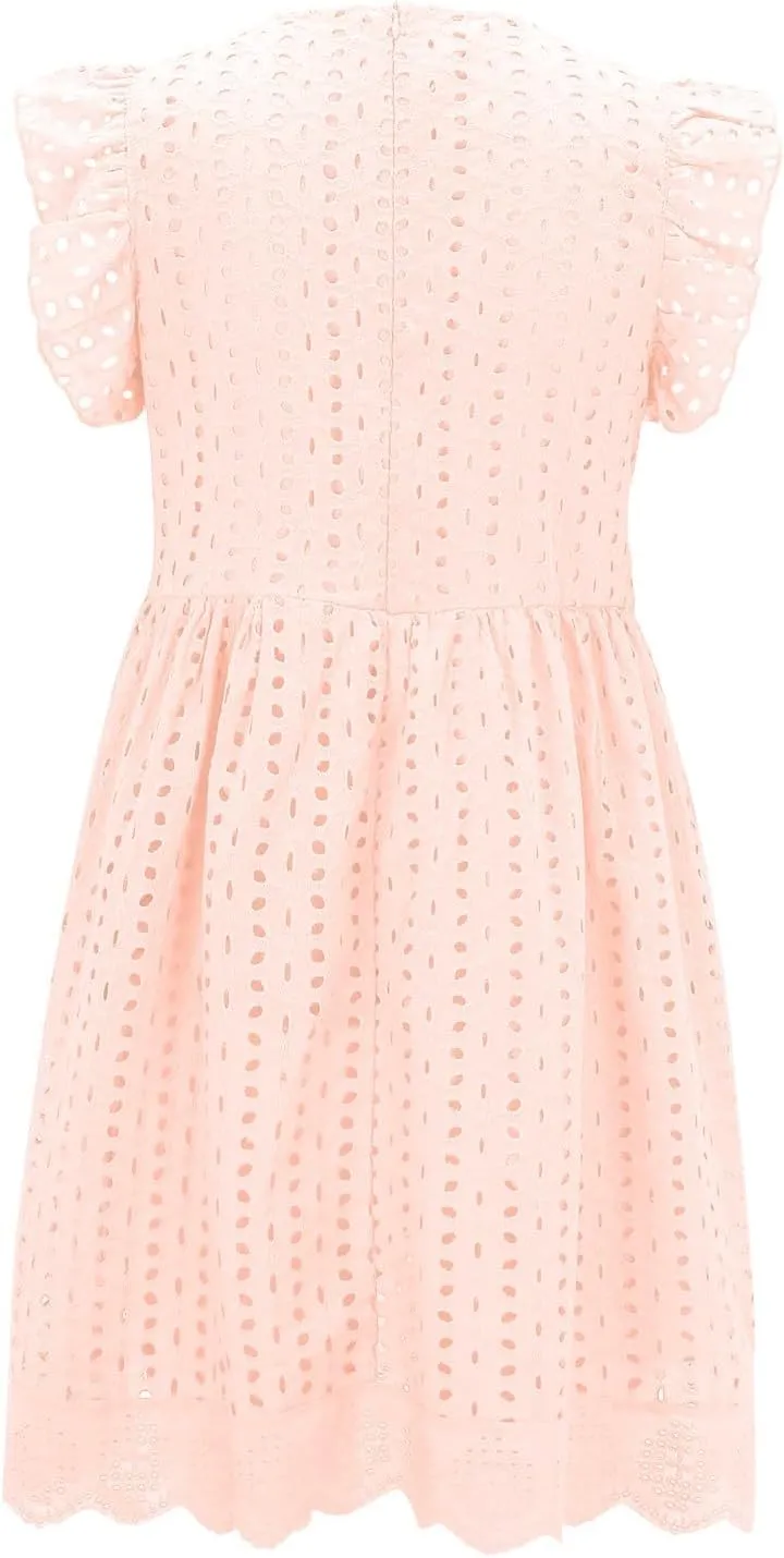 Boho Dresses for Women 2024 V Neck Sleeveless Sun Dress Hollow Out Ruffle Hem Mini Dress Vacation Summer Dresses