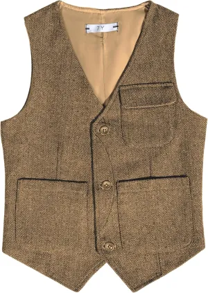 Boys Vest Vintage Tweed Toddler Little Kids Waistcoat with Pocket Sleeveless Slim Fit Casual Vest Outfit