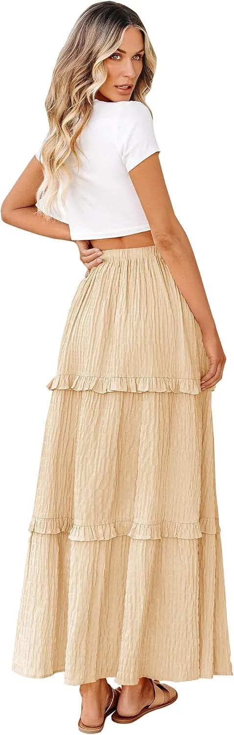 BTFBM Women's Long Summer Skirt 2025 Elegant High Waist Cocktail Party Wedding Guest Dress Flared A-Line Midi Skirts