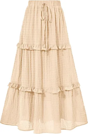 BTFBM Women's Long Summer Skirt 2025 Elegant High Waist Cocktail Party Wedding Guest Dress Flared A-Line Midi Skirts