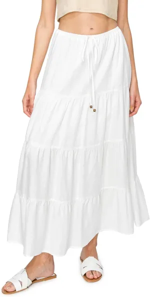 Cali1850 Women's XS~XL Lined Tiered Elastic Waist Linen Flare Maxi Skirt