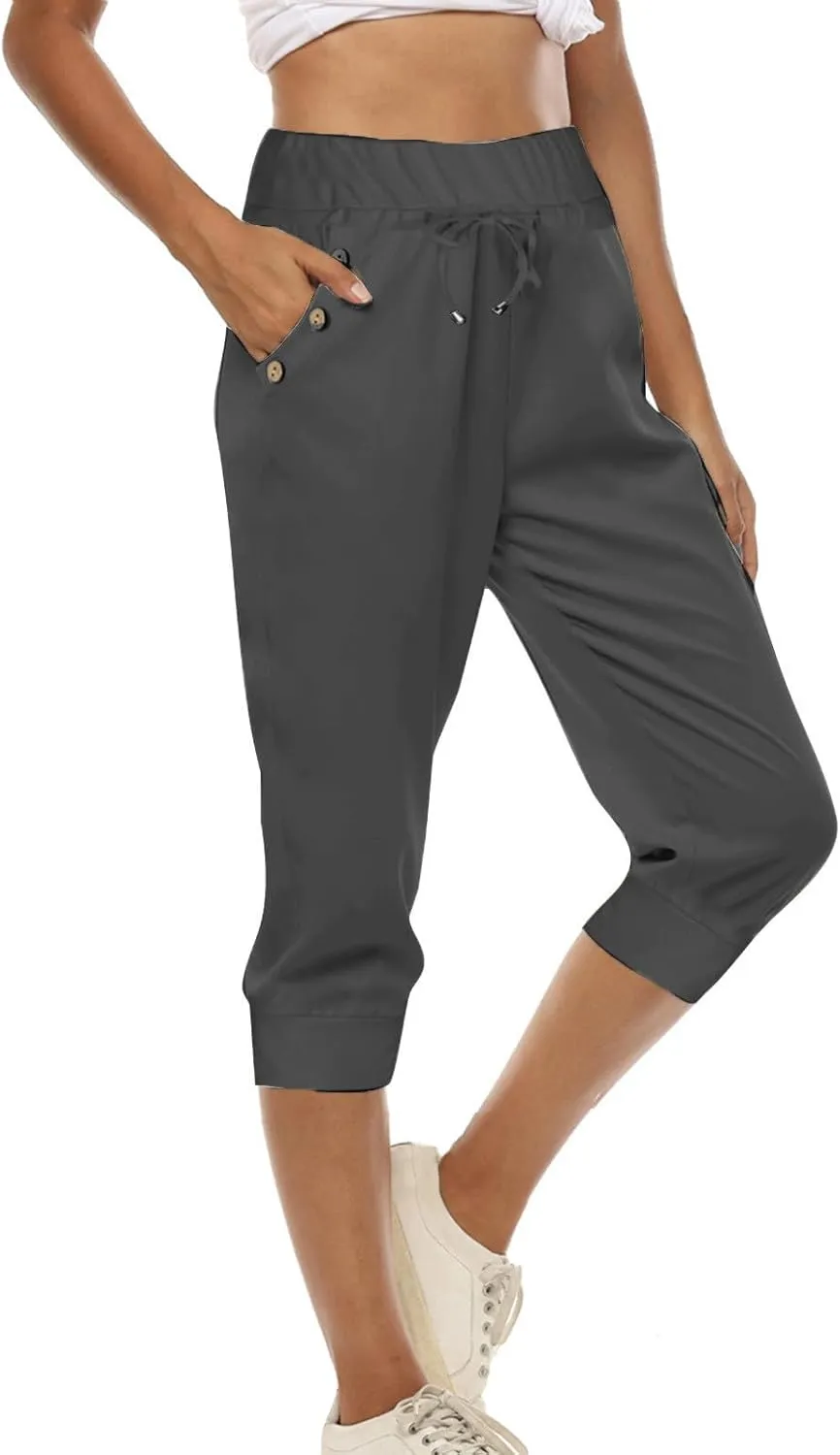 Capri Pants for Women High Waist Drawstring Capris Casual Trousers Summer 2025 Vacation Capri Pants with Pockets