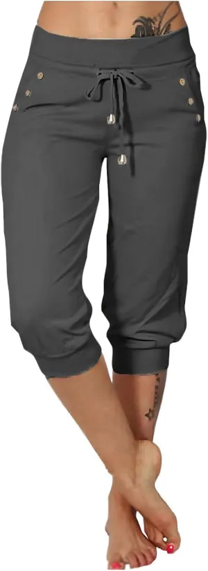 Capri Pants for Women High Waist Drawstring Capris Casual Trousers Summer 2025 Vacation Capri Pants with Pockets