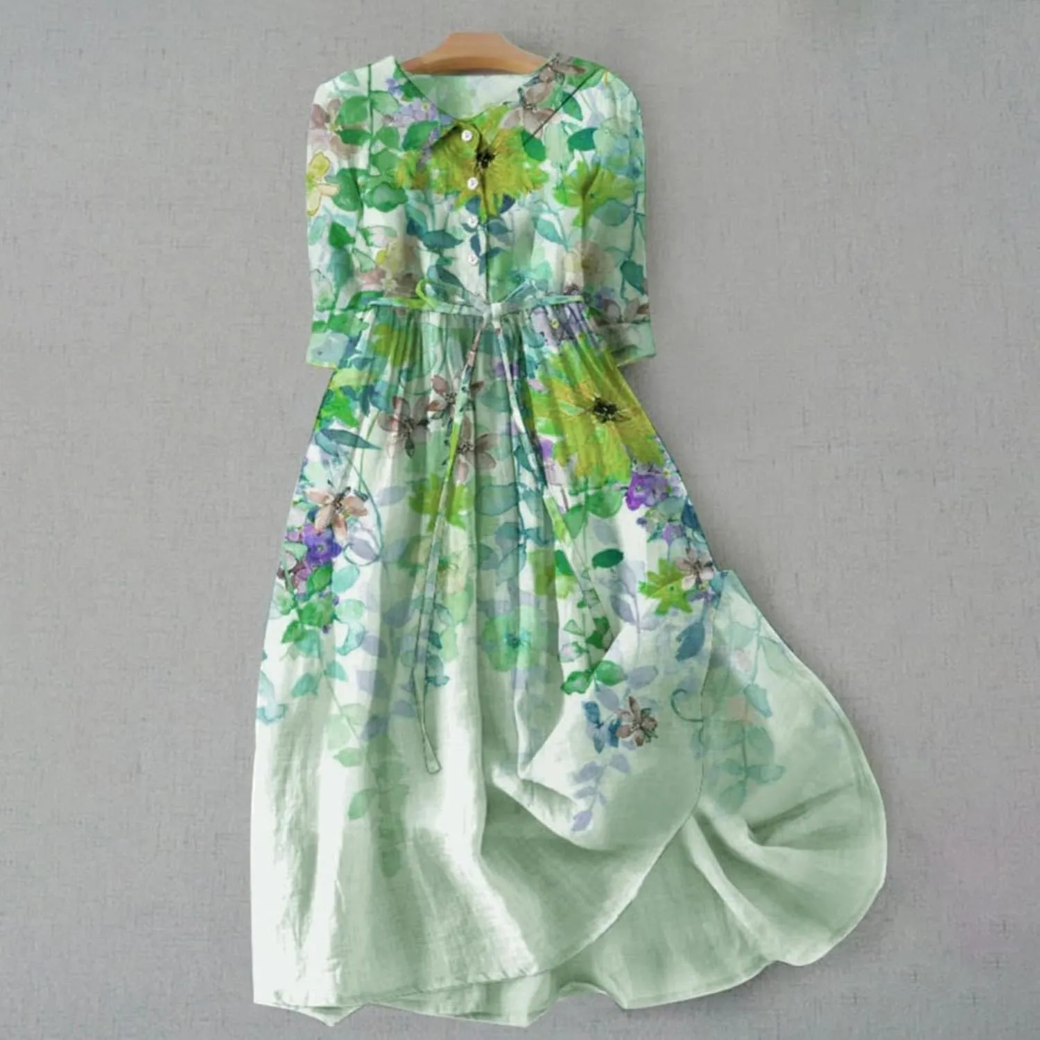 Casual Dresses for Women Button Down Half Sleeve Midi Dresses with Belt Floral Print Flowy Plus Size Summer Dresses