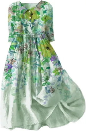 Casual Dresses for Women Button Down Half Sleeve Midi Dresses with Belt Floral Print Flowy Plus Size Summer Dresses