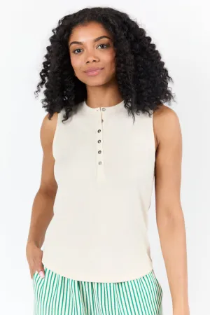 Casual Outing Cream Knit Henley Tank