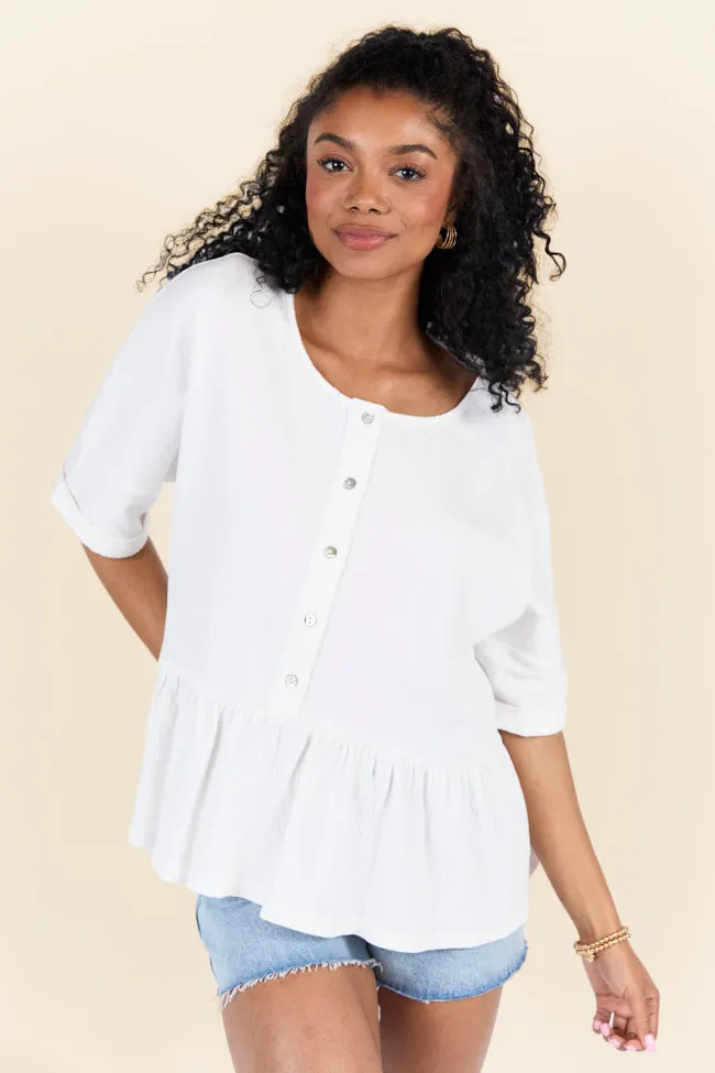 Caught In The Moment Ivory Textured Knit Henley Tee