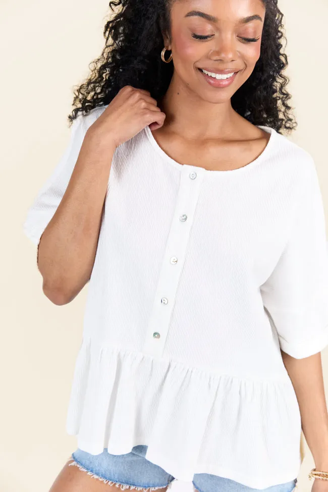 Caught In The Moment Ivory Textured Knit Henley Tee