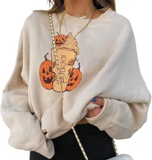 CERYIWER Womens Halloween Sweatshirts Funny Pumpkin Sweater Long Sleeve Oversized Pullover Tops