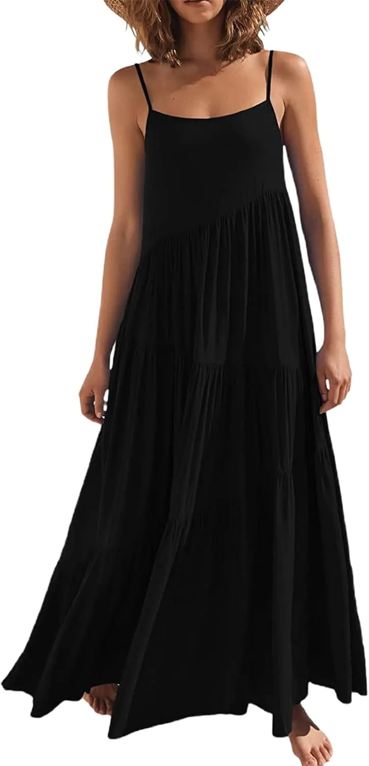 Chatinction Womens Summer Spaghetti Strap Sleeveless Long Maxi Dress Flowy Beach Vacation Dresses