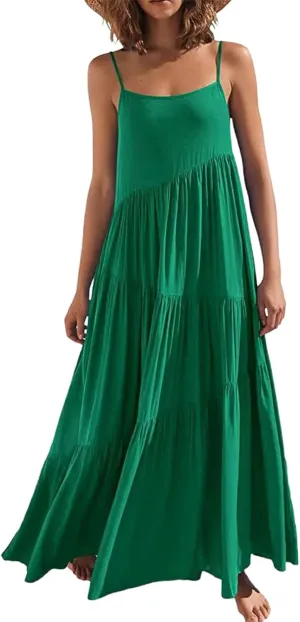 Chatinction Womens Summer Spaghetti Strap Sleeveless Long Maxi Dress Flowy Beach Vacation Dresses