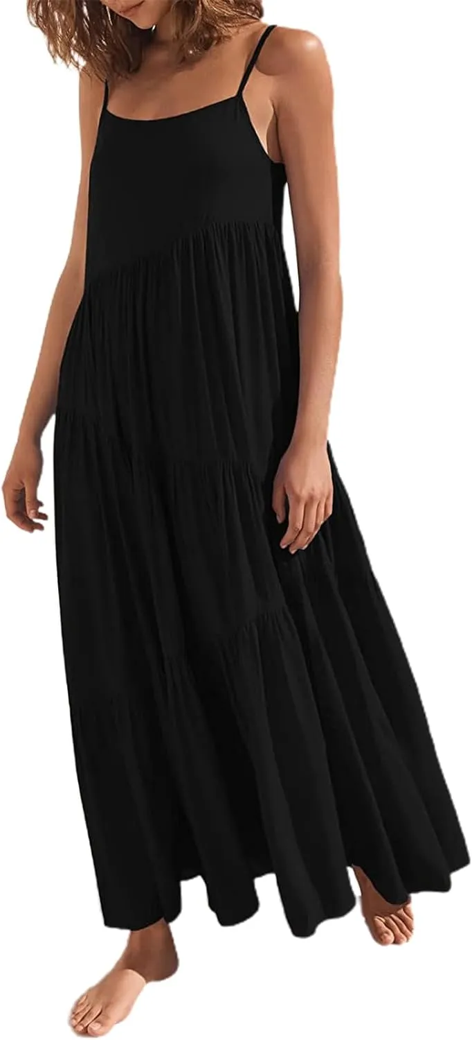 Chatinction Womens Summer Spaghetti Strap Sleeveless Long Maxi Dress Flowy Beach Vacation Dresses