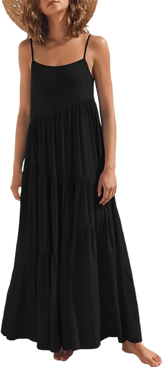 Chatinction Womens Summer Spaghetti Strap Sleeveless Long Maxi Dress Flowy Beach Vacation Dresses