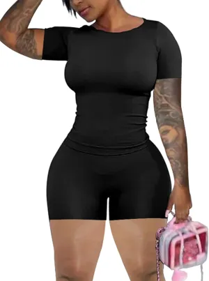 chicyes 2 Piece Sets For Women Summer Two Piece Outfits 2025 Short Sleeve Tops Lounge Matching Shorts Tracksuist
