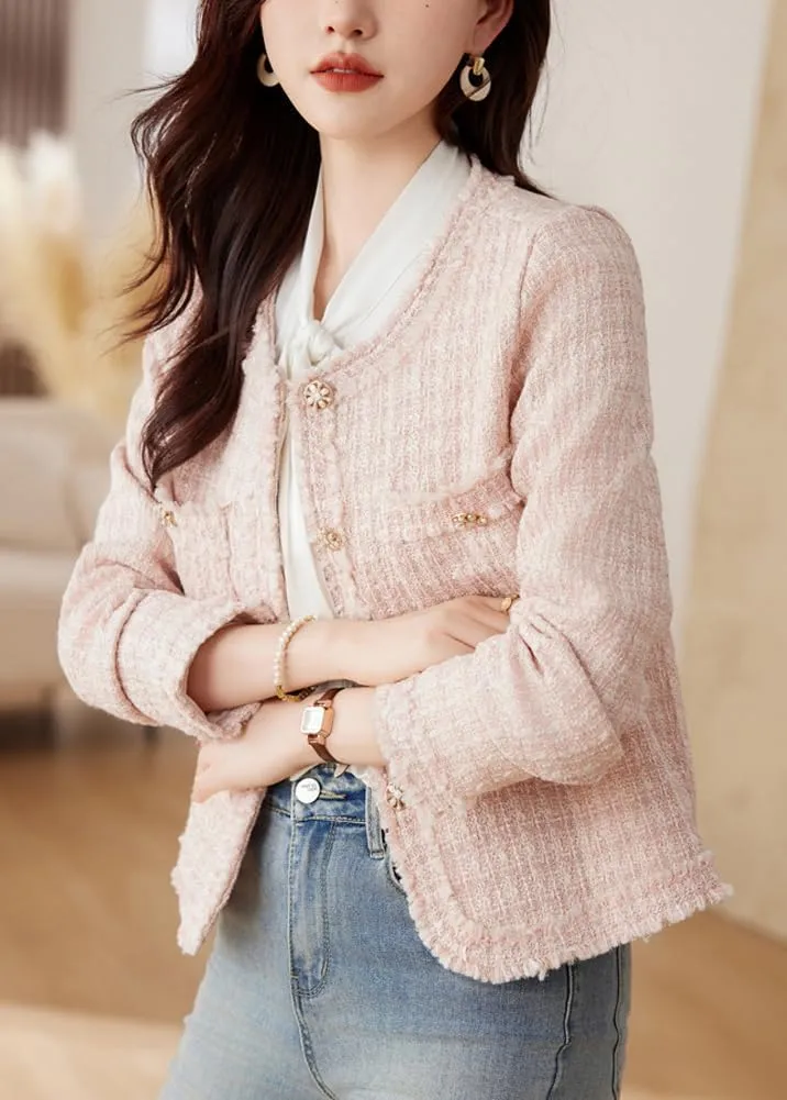chouyatou Women's Fall Business Casual Tweed Blazer Button Down Dressy Fringed Tassel Jacket Coat