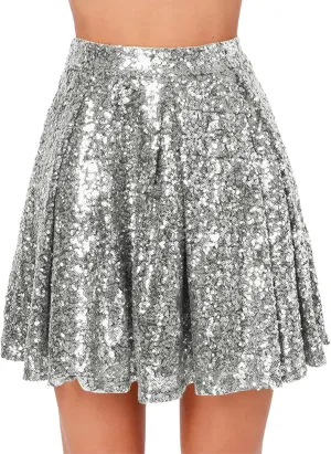 Christmas Skirt Women's Fashion High Waist Pleated Solid Color Short Skirt Loose Sequin Skirt Womens Midi Skirts
