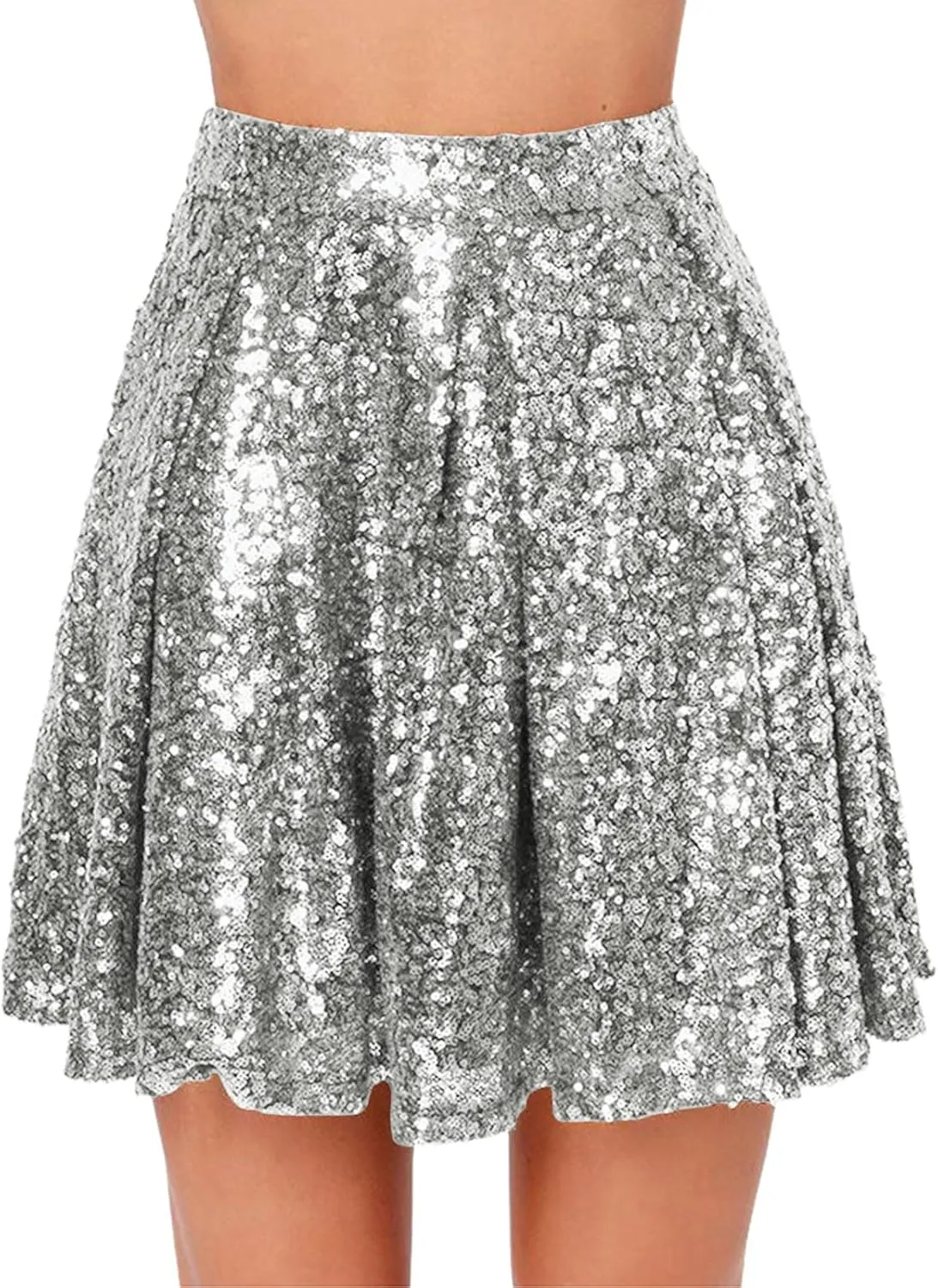 Christmas Skirt Women's Fashion High Waist Pleated Solid Color Short Skirt Loose Sequin Skirt Womens Midi Skirts