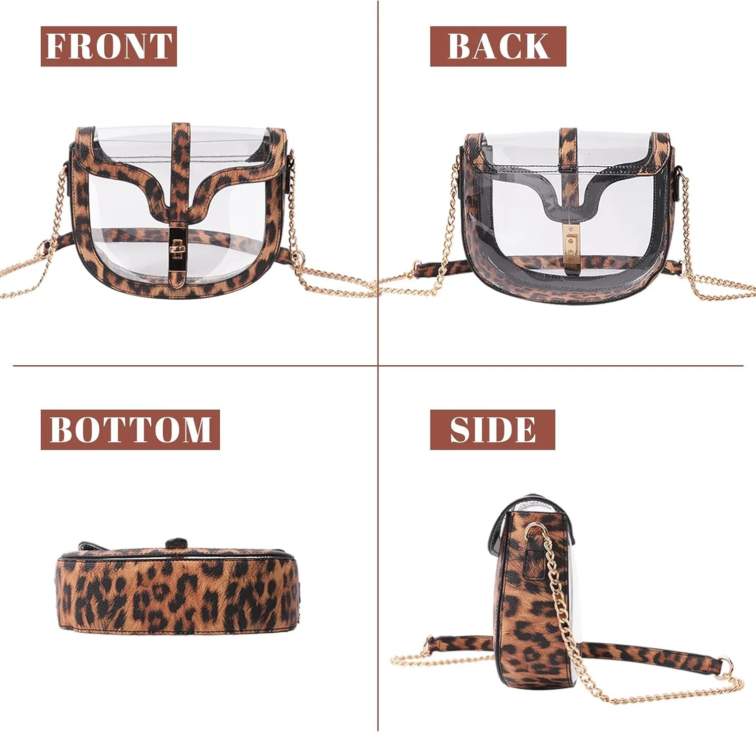 Clear Crossbody Bag for Women Stadium Approved- Vegan Leather See-Through Purse with Zipper, Stylish PVC Studded Should Bag