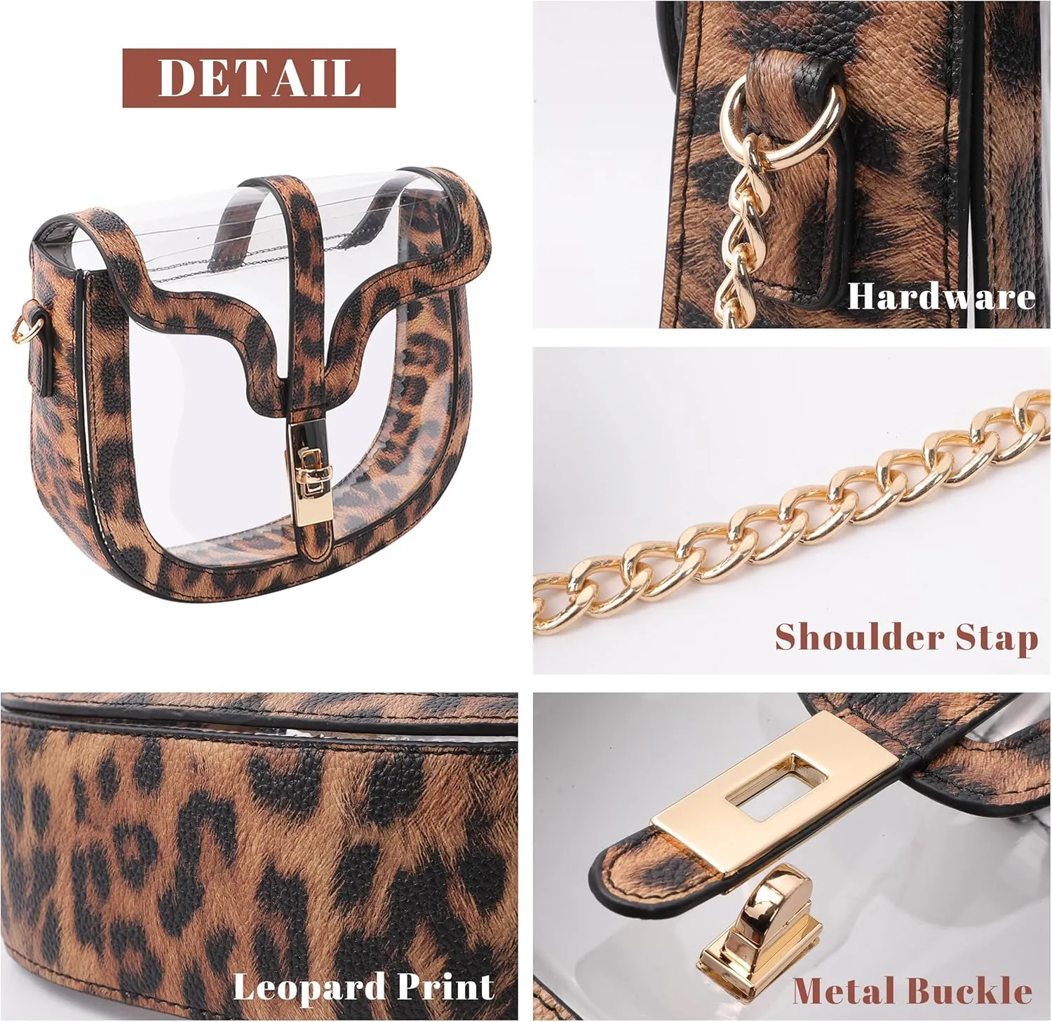 Clear Crossbody Bag for Women Stadium Approved- Vegan Leather See-Through Purse with Zipper, Stylish PVC Studded Should Bag