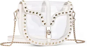 Clear Crossbody Bag for Women Stadium Approved- Vegan Leather See-Through Purse with Zipper, Stylish PVC Studded Should Bag