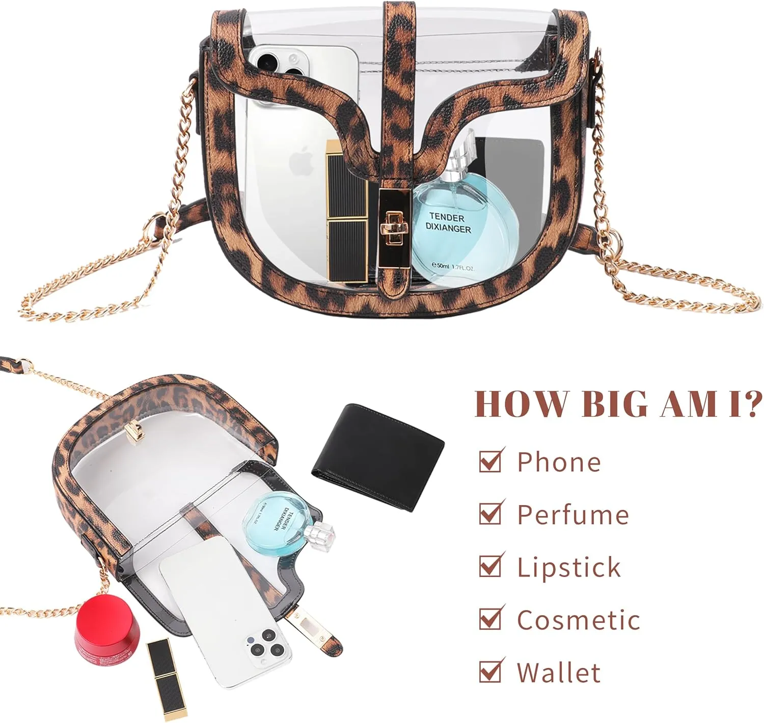 Clear Crossbody Bag for Women Stadium Approved- Vegan Leather See-Through Purse with Zipper, Stylish PVC Studded Should Bag