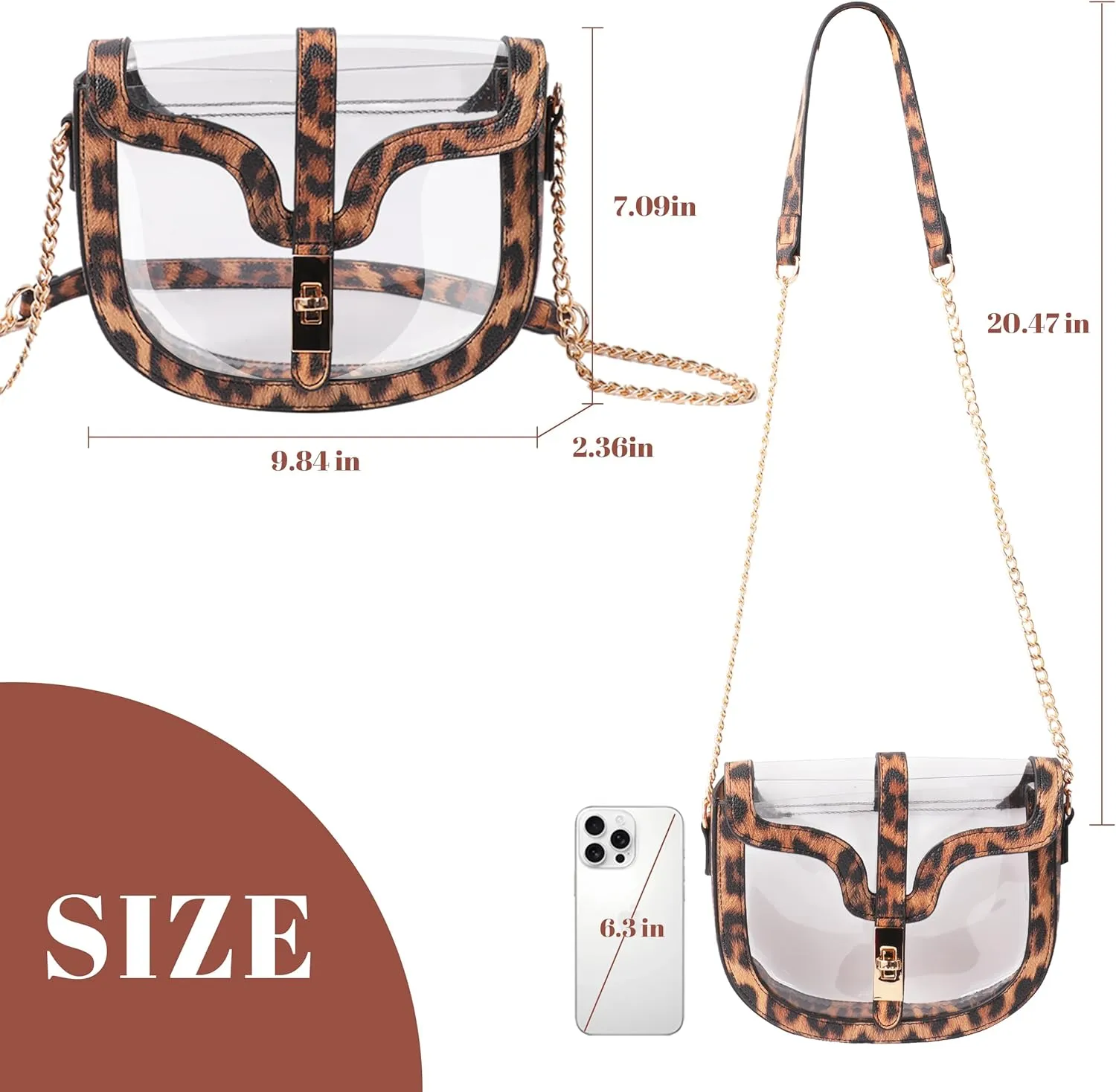 Clear Crossbody Bag for Women Stadium Approved- Vegan Leather See-Through Purse with Zipper, Stylish PVC Studded Should Bag