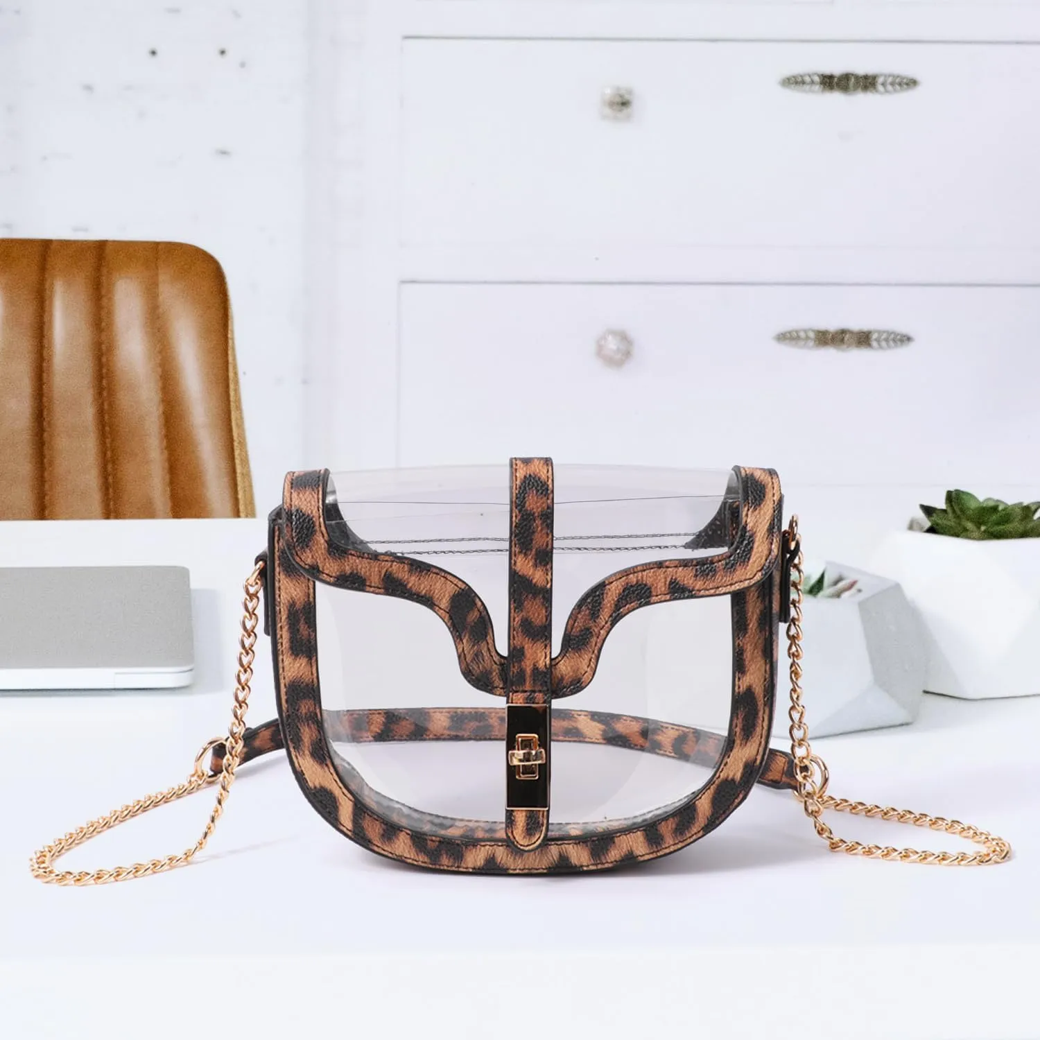 Clear Crossbody Bag for Women Stadium Approved- Vegan Leather See-Through Purse with Zipper, Stylish PVC Studded Should Bag