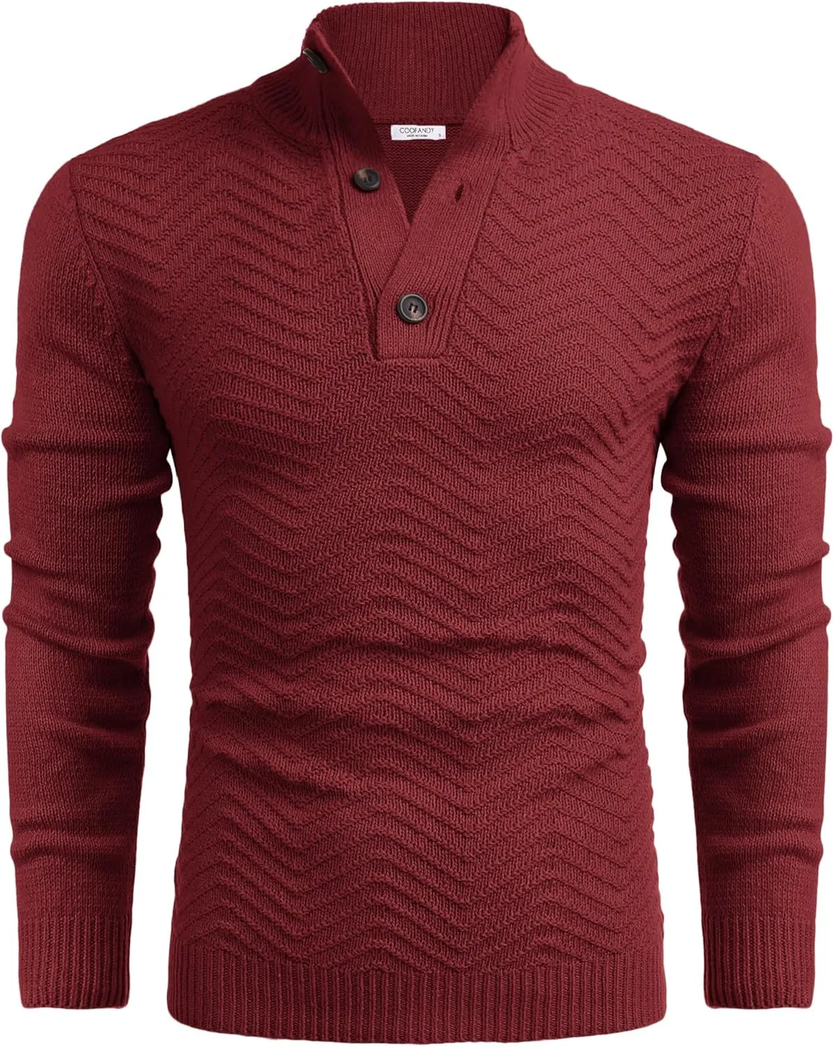 COOFANDY Men Quarter Button Sweater Pullover Cable Knit Henley Mock Neck Sweater
