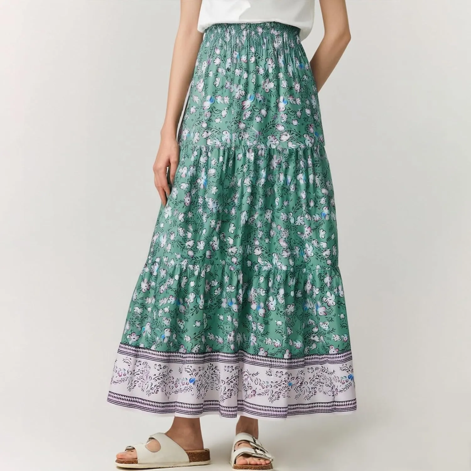 COTECRAM Maxi Skirts for Women 2025 Bohemian Long Skirts Pleated Flowy High Waist Casual A Line Floral Printed Summer Skirt