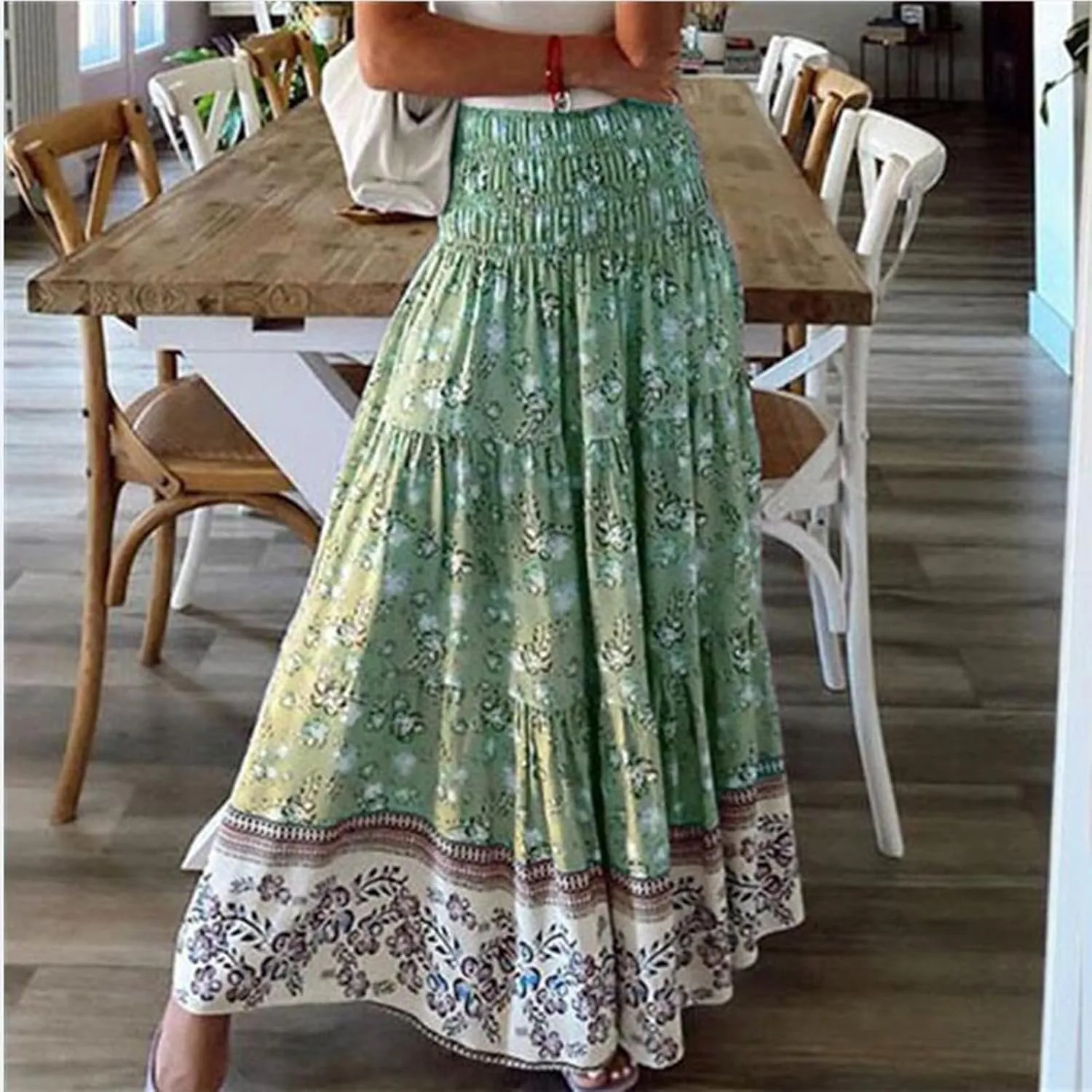 COTECRAM Maxi Skirts for Women 2025 Bohemian Long Skirts Pleated Flowy High Waist Casual A Line Floral Printed Summer Skirt