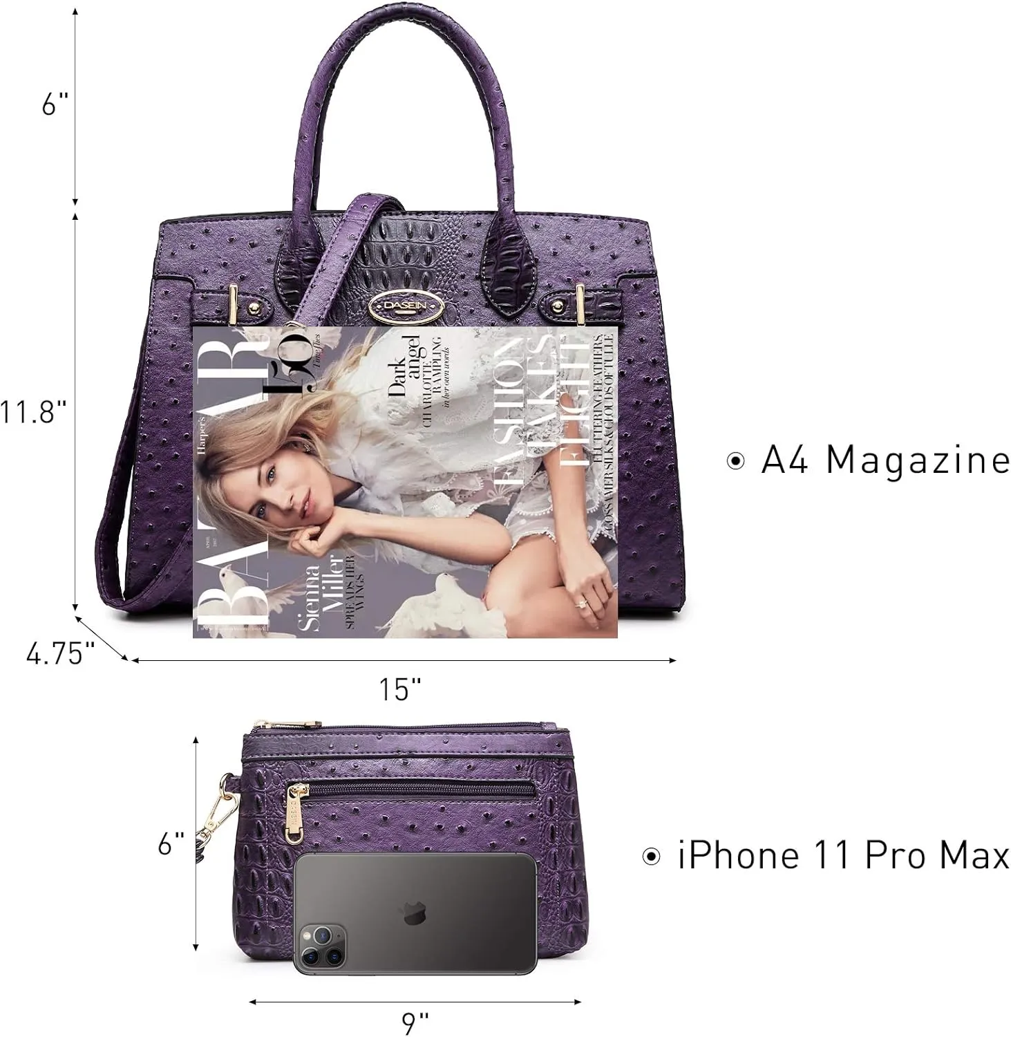 Dasein Women Handbags and Purses Ladies Shoulder Bag Top Handle Satchel Tote Work Bag with Matching Clutch