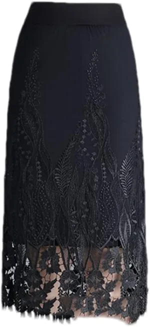 Deepsko Women's Mesh Lace Embroidery Elastic Waist Retro Pencil Skirt