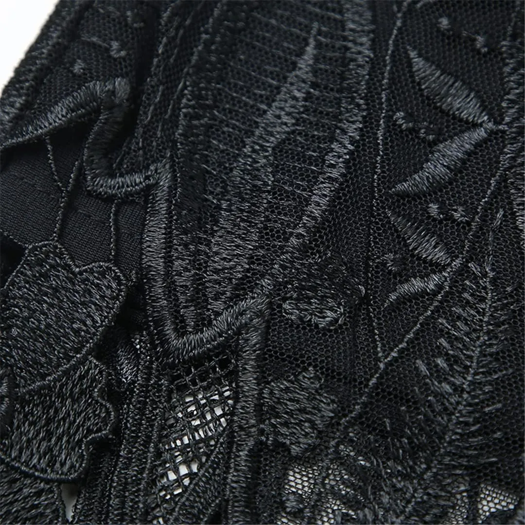 Deepsko Women's Mesh Lace Embroidery Elastic Waist Retro Pencil Skirt