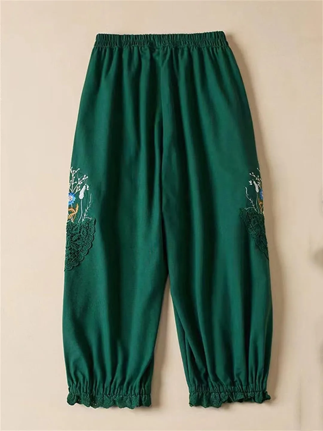 Dndrdhfb Women's Loose Bloomers Lightweight High Waist Embroidered Harem Pants Printed Trousers
