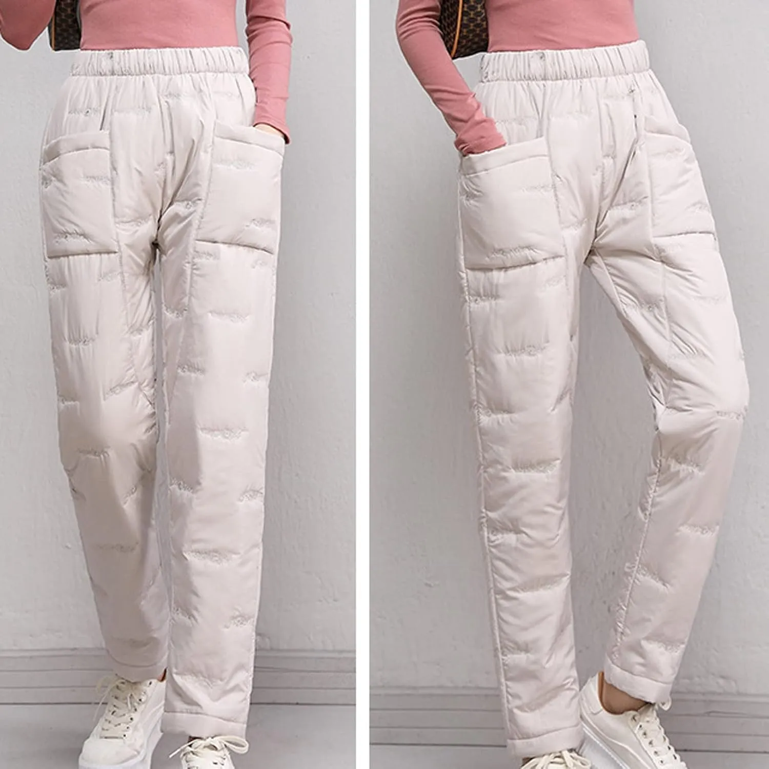 Down Pants for Women Lightweight Puffy Hiking Pants Thermal High Waist Puffer Sweatpants Quilted Snow Ski Trousers