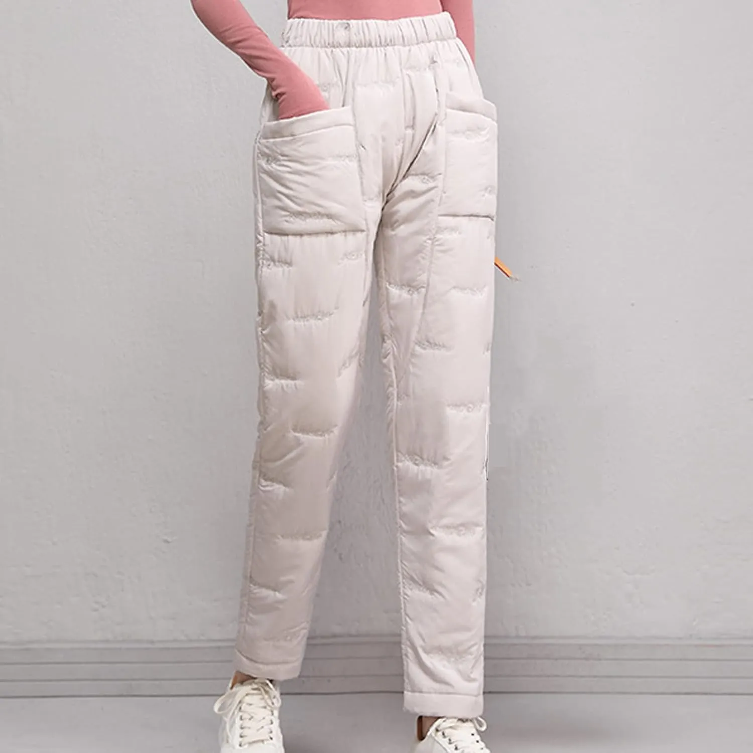 Down Pants for Women Lightweight Puffy Hiking Pants Thermal High Waist Puffer Sweatpants Quilted Snow Ski Trousers