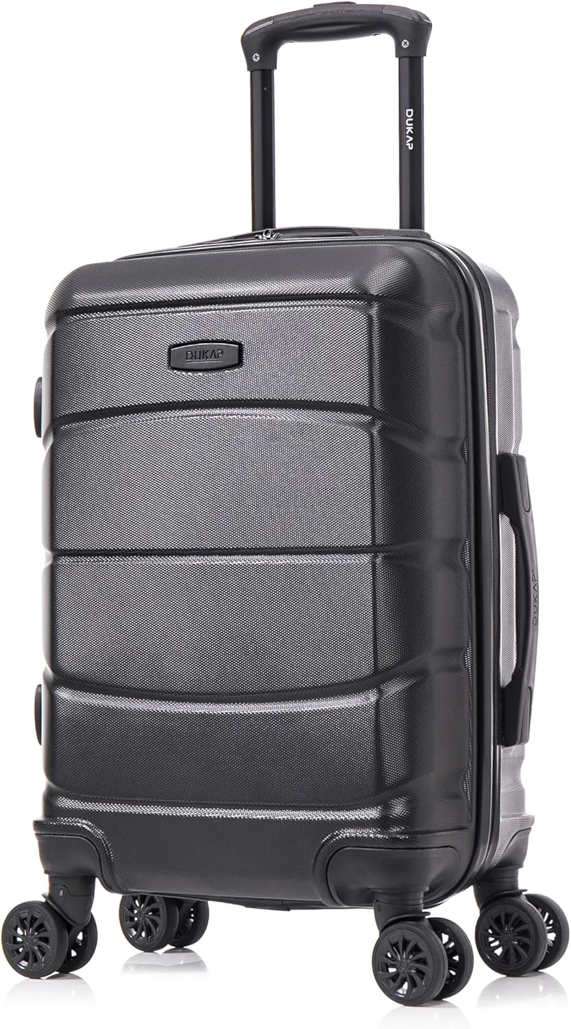 DUKAP SENSE Hardside Luggage with Spinner Wheels | 20 in Durable Lightweight Carry on Suitcase for Travel | Zipper Clouser Suit Case with Gel Handles and Trolley | Black