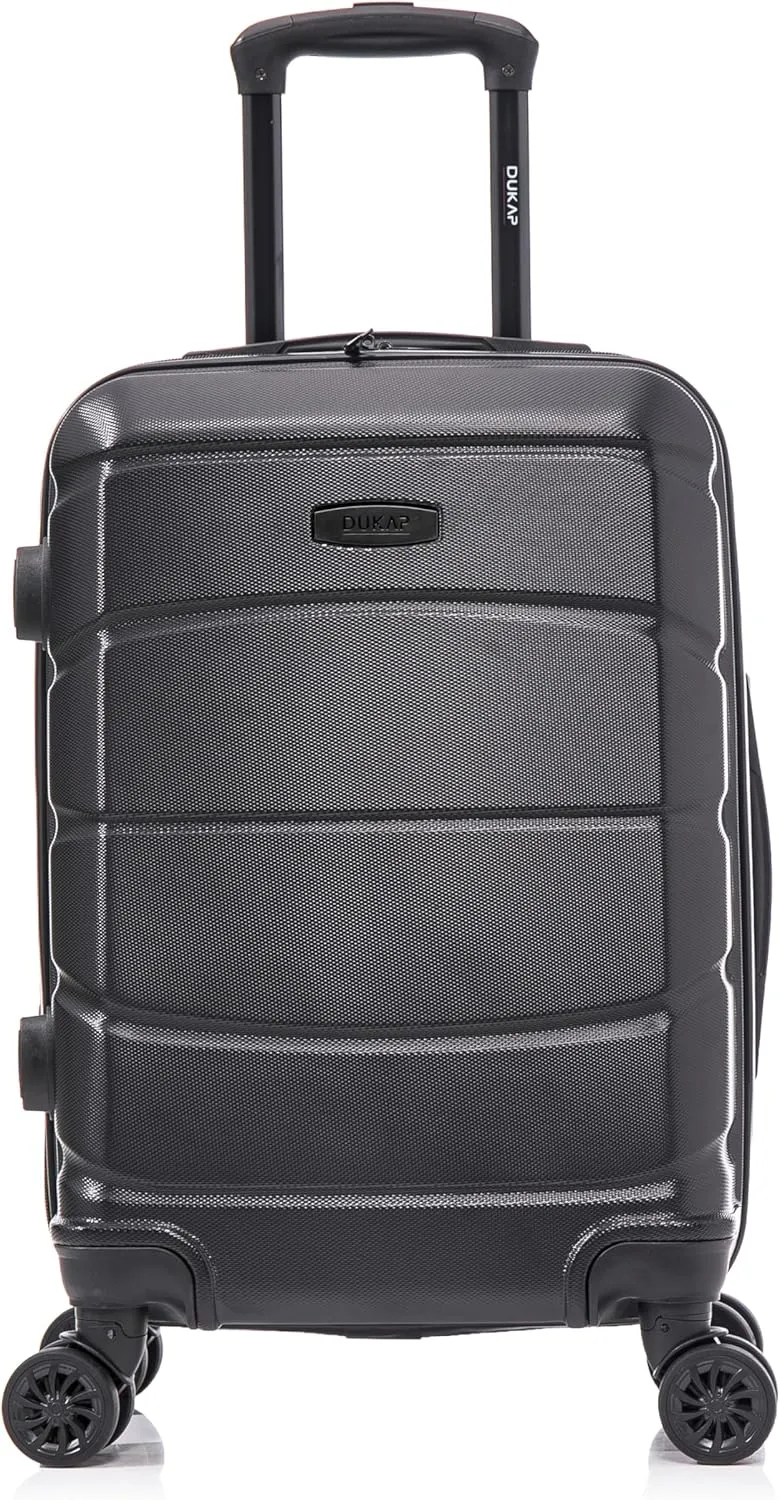DUKAP SENSE Hardside Luggage with Spinner Wheels | 20 in Durable Lightweight Carry on Suitcase for Travel | Zipper Clouser Suit Case with Gel Handles and Trolley | Black