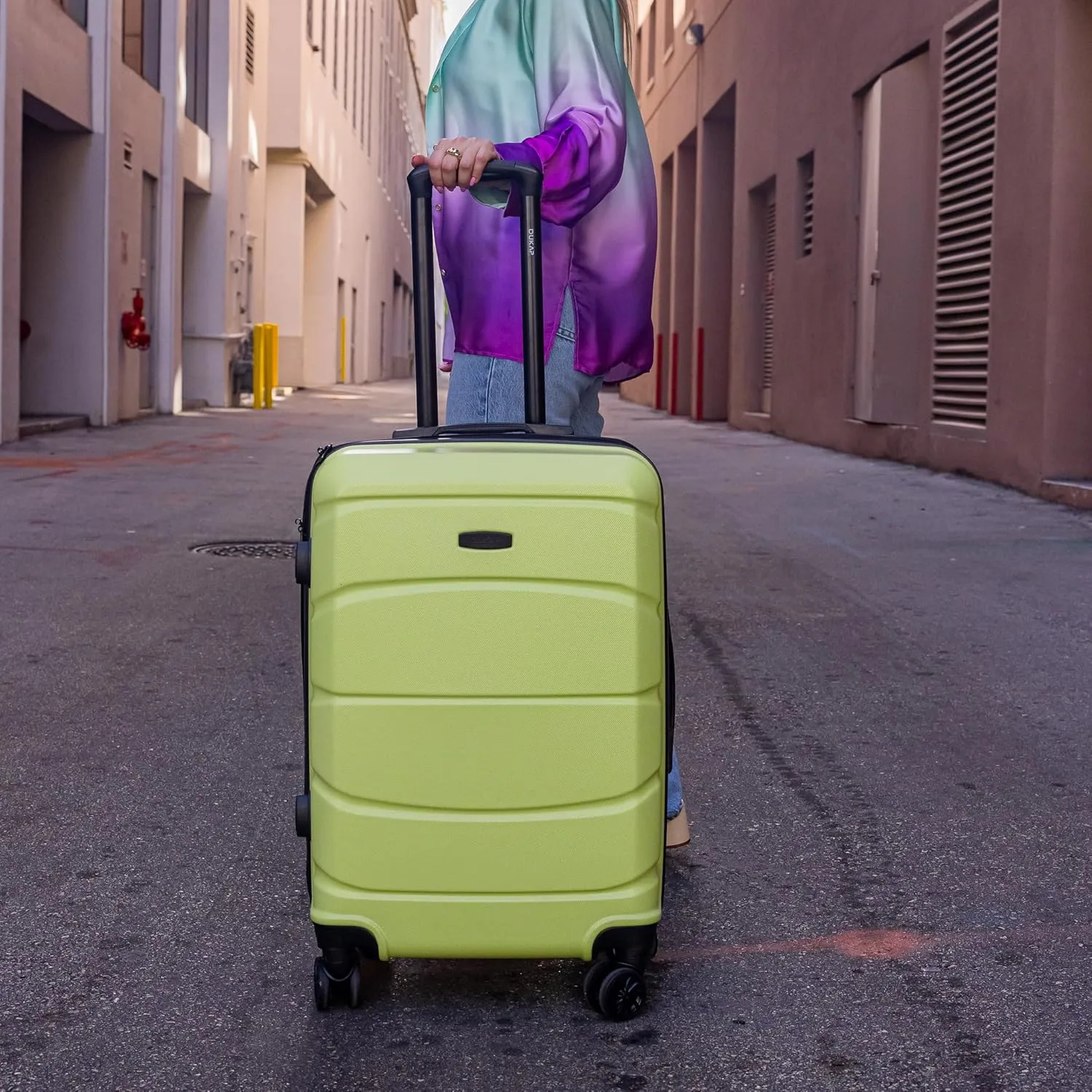 DUKAP SENSE Hardside Luggage with Spinner Wheels | 24 in Durable Lightweight Medium Checked Suitcase for Travel | Zipper Clouser Suit Case with Gel Handles and Trolley | Green