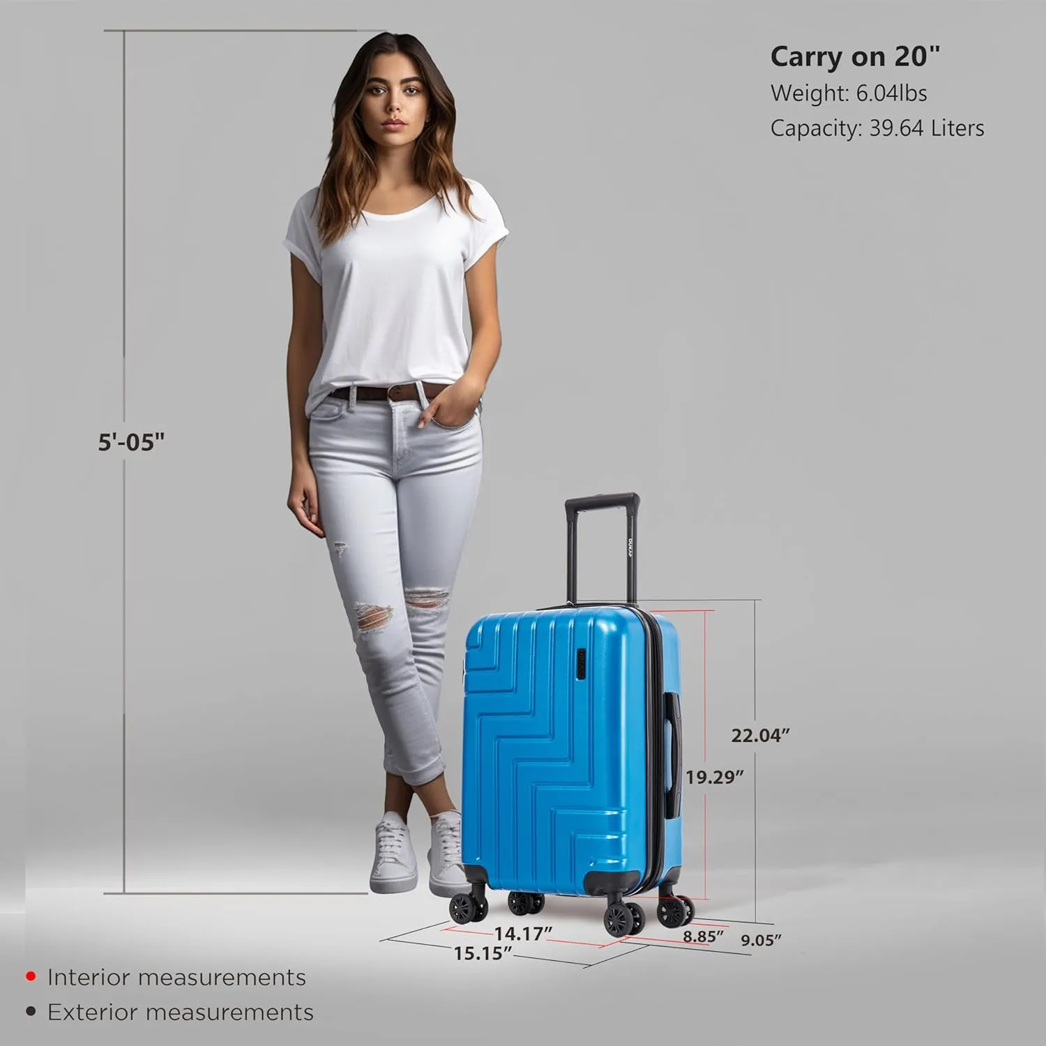 DUKAP ZAHAV Hardside Luggage with Spinner Wheels | 20 in Durable Lightweight Carry on Suitcase for Travel | Zipper Clouser Suit Case with Gel Handles and Trolley | Teal