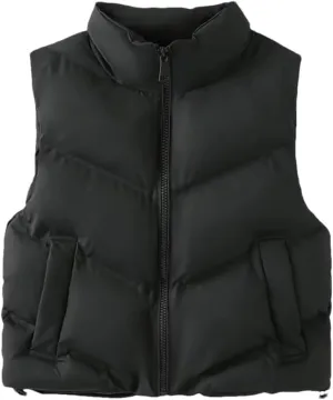 Dvbfufv Female Down Cotton Padded Vest Womens Puffer Vest Sleeveless Zipper Coat Stand Collar Jacket With Pockets