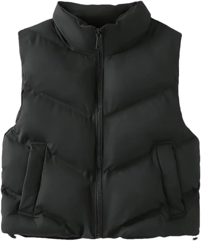 Dvbfufv Female Down Cotton Padded Vest Womens Puffer Vest Sleeveless Zipper Coat Stand Collar Jacket With Pockets