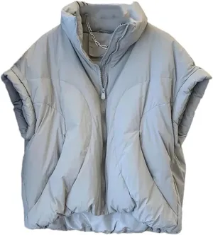 Dvbfufv Women's Stand Collar Short Vest Loose Casual Warm Down Cotton Padded Waistcoat Coat Sleeveless Winter Jacket