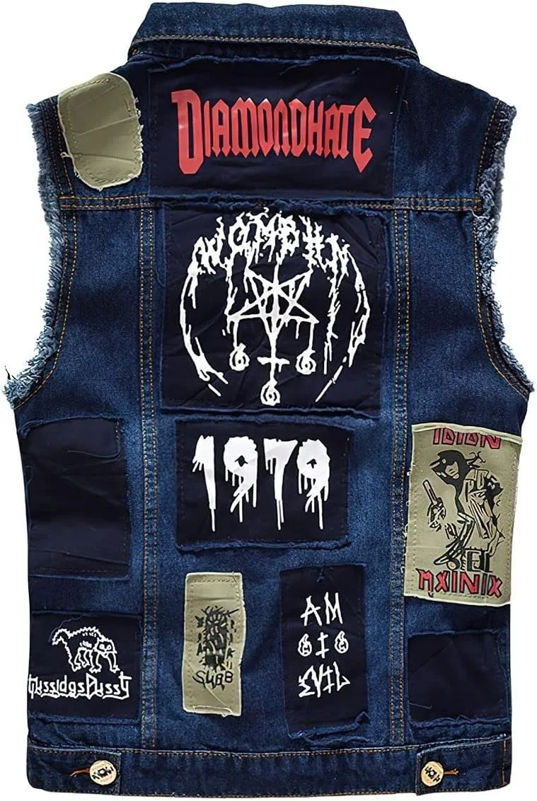 ebossy Men's Ripped Distressed Denim Vest Sleeveless Button Up Jean Vest Jacket