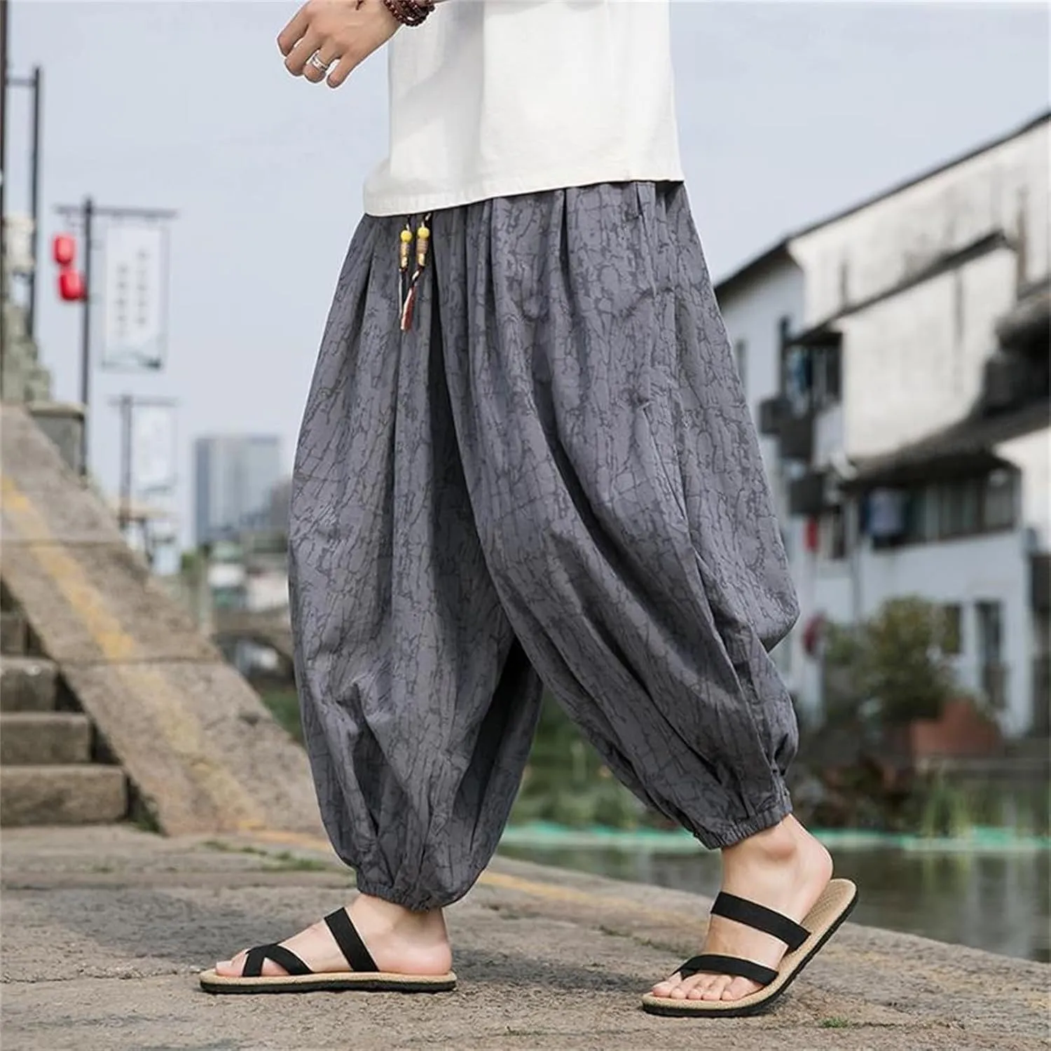 Elastic Ankle Harem Pants for Men Baggy Loose Fit Lounge Trousers Oversized Joggers Japanese Boho Hippie Yoga Pants