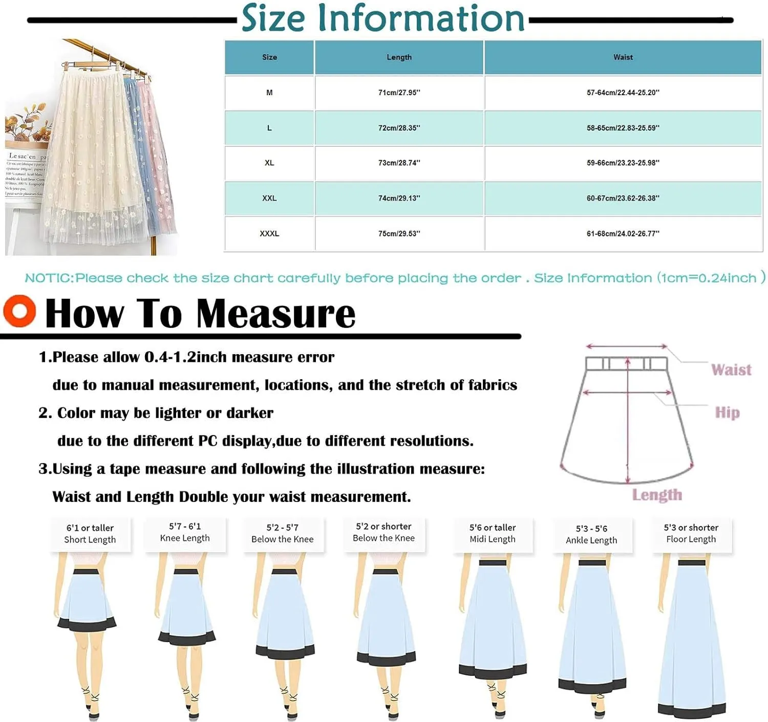 Elastic Waist skirts for women midi length Big Swing A-LineTulle Skirt skirts for women trendy Floral Pleated Mesh Overlay