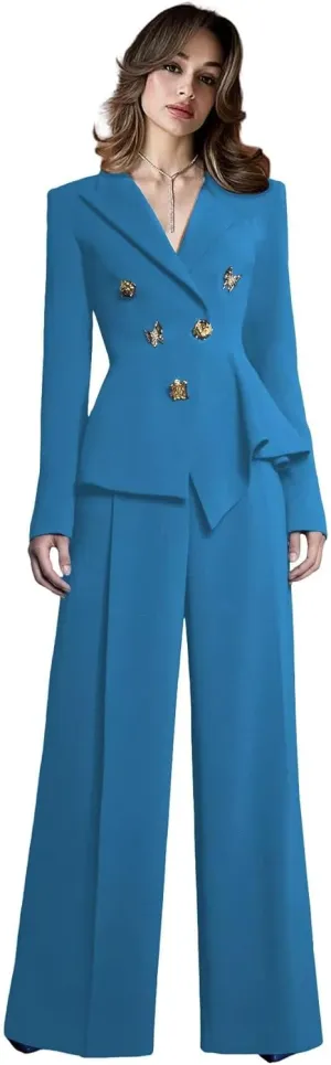 Elegant Suits for Women 2 Piece Set Business Double Breasted Blazer Pants Casual Peak Lapel Prom Tuxedo for Wedding Guest