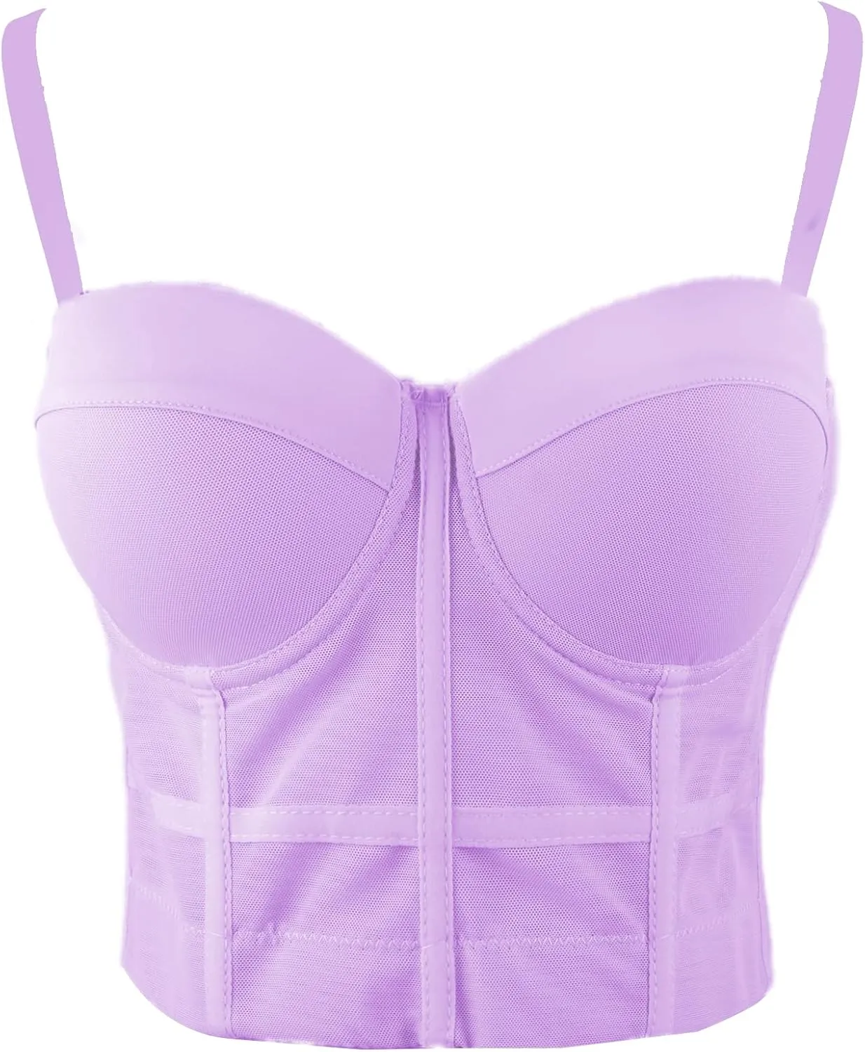 ELLACCI Women's Mesh Bustier Crop Top Push Up Corset Tops Bra Purple